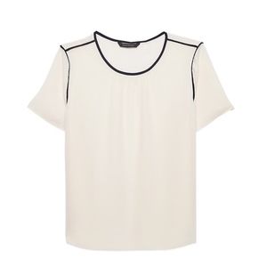 Petite Piped Crew-Neck Blouse